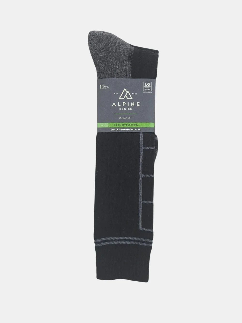 Alpine Design Calf Cut Merino Wool Hiking Socks Medium Width Black 8-12 Large
